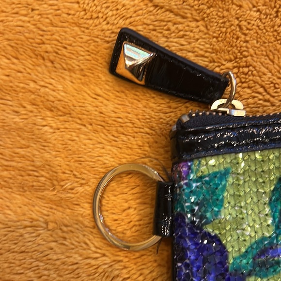 Betsy Johnson sequin  floral zippered wallet. Featuring a key ring. - Picture 7 of 8